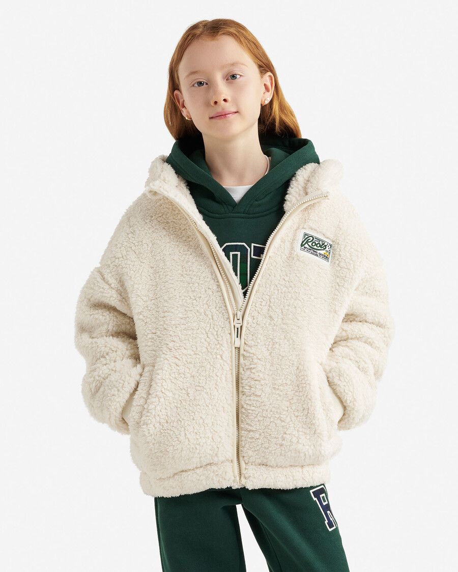 creekside kinder-fleece-kapuzenjacke mit durchgehendem reißverschluss und lammfellfutter