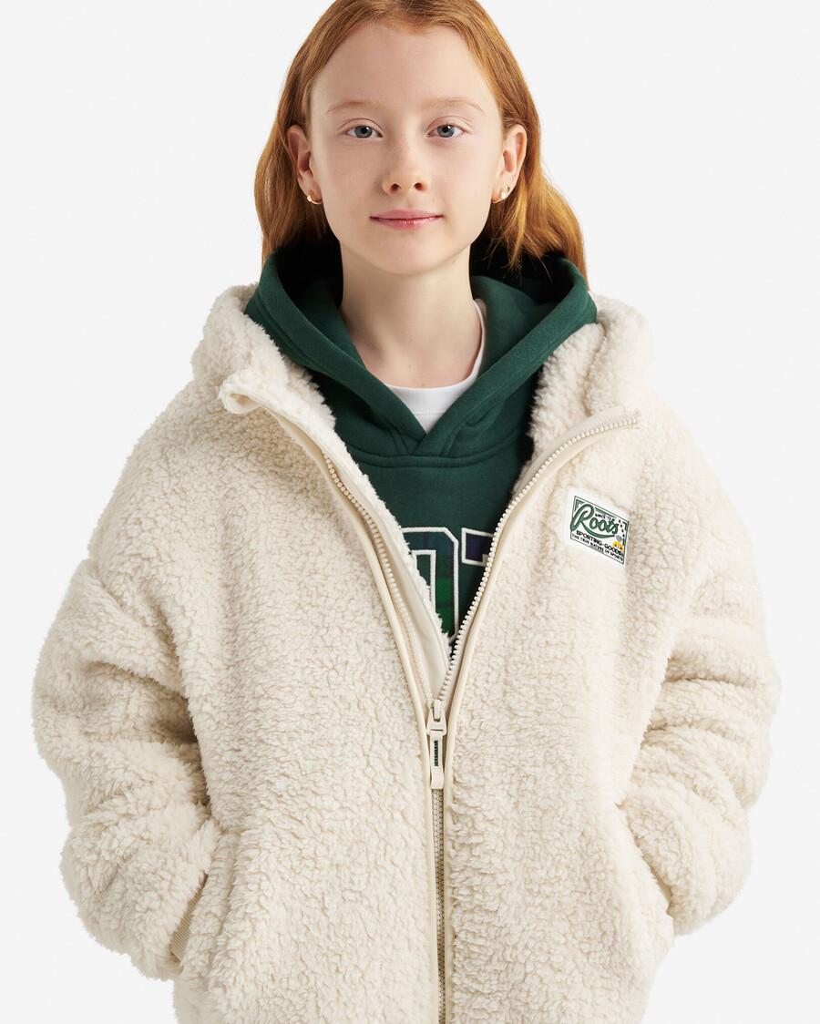 creekside kinder-fleece-kapuzenjacke mit durchgehendem reißverschluss und lammfellfutter