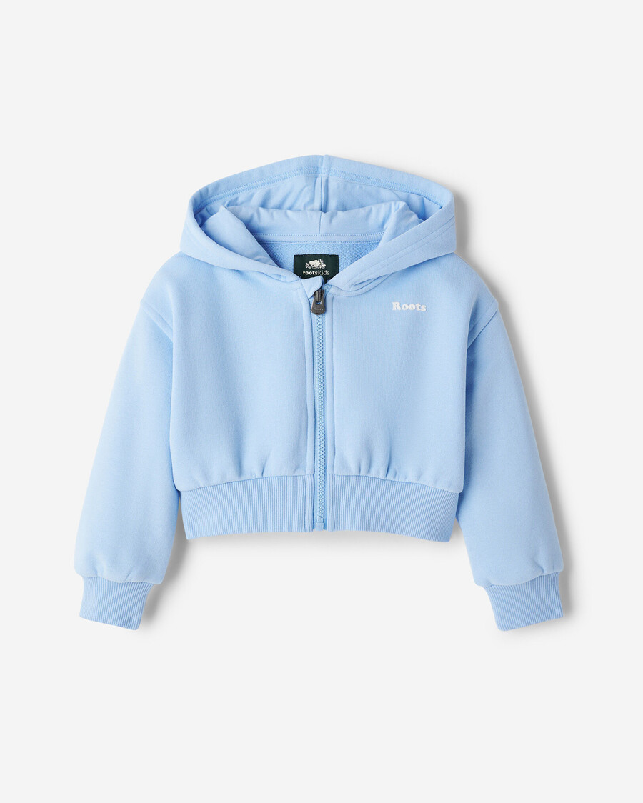 sommerlicher kapuzenpullover für kleinkinder kurz geschnitten mit durchgehendem reißverschluss